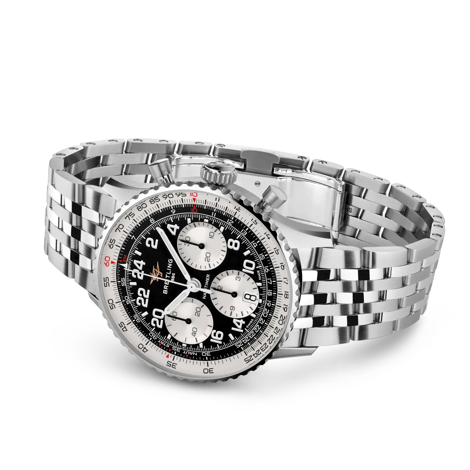 Rolled-up view showing the steel bracelet and Cosmonaute case proportions